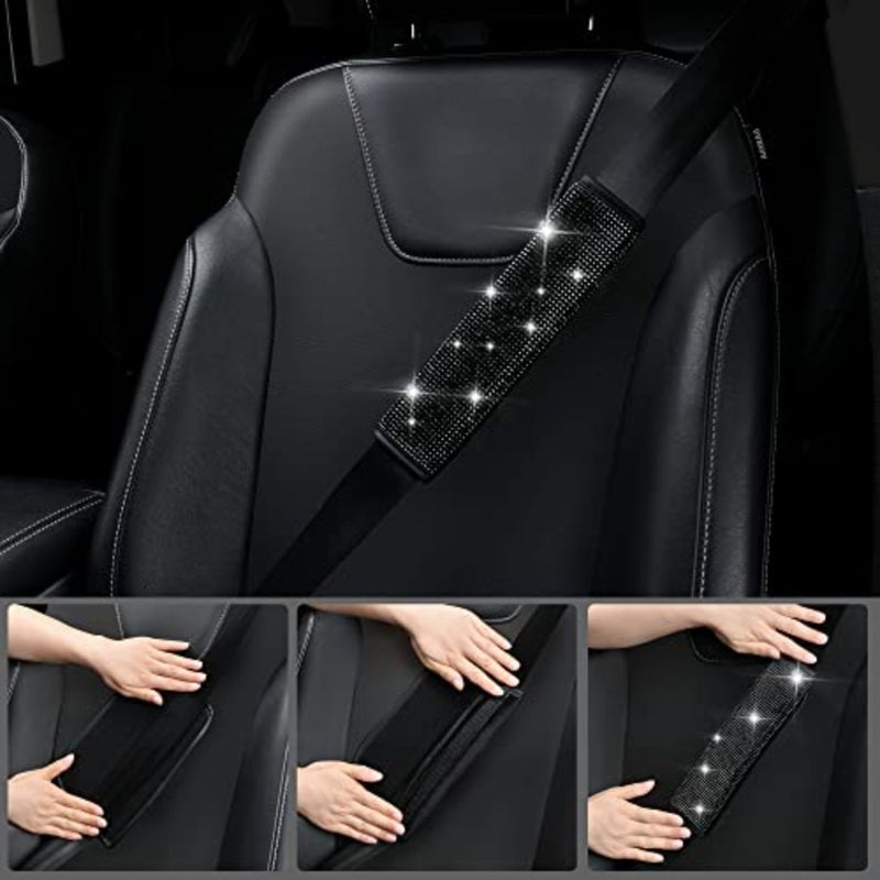 11 PCS Bling Diamond Car Accessories for Women, Sparkly Rhinestone, Bling Seat Belt Cushion, Glitter Shift Knob Cover, Car Cup Holder Coaster, Cute Interior Sets Black - Image 5