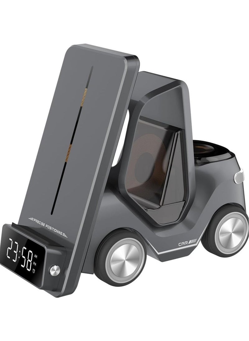 ELTRAZONE - 5 in 1 Wireless Charger – Forklift Design with 15W Fast Charging for Smartphone, 2.5W for Smartwatch, 5W for EarPods, Night Light, and Digital Clock – All-in-One Charging Station for Home & Office - Image 1