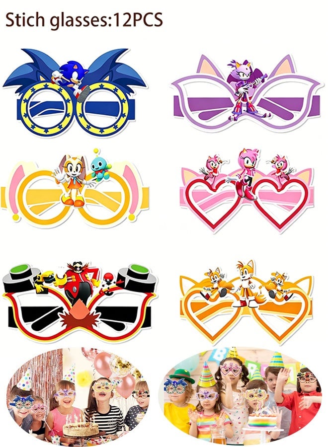 Sonic Paper Glasses - 12pcs Sonic Party Favors Paper Eyeglasses, Sonic Theme Paper Party Glasses for Sonic Photo Booth Props or Sonic Birthday Decoration Supplies - Image 1
