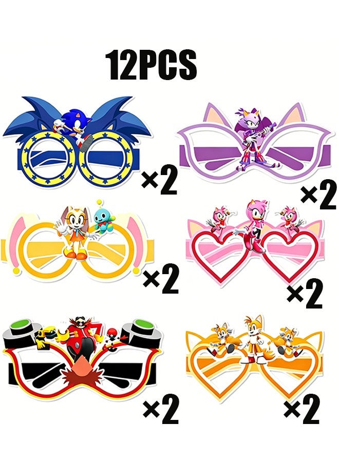 Sonic Paper Glasses - 12pcs Sonic Party Favors Paper Eyeglasses, Sonic Theme Paper Party Glasses for Sonic Photo Booth Props or Sonic Birthday Decoration Supplies - Image 3