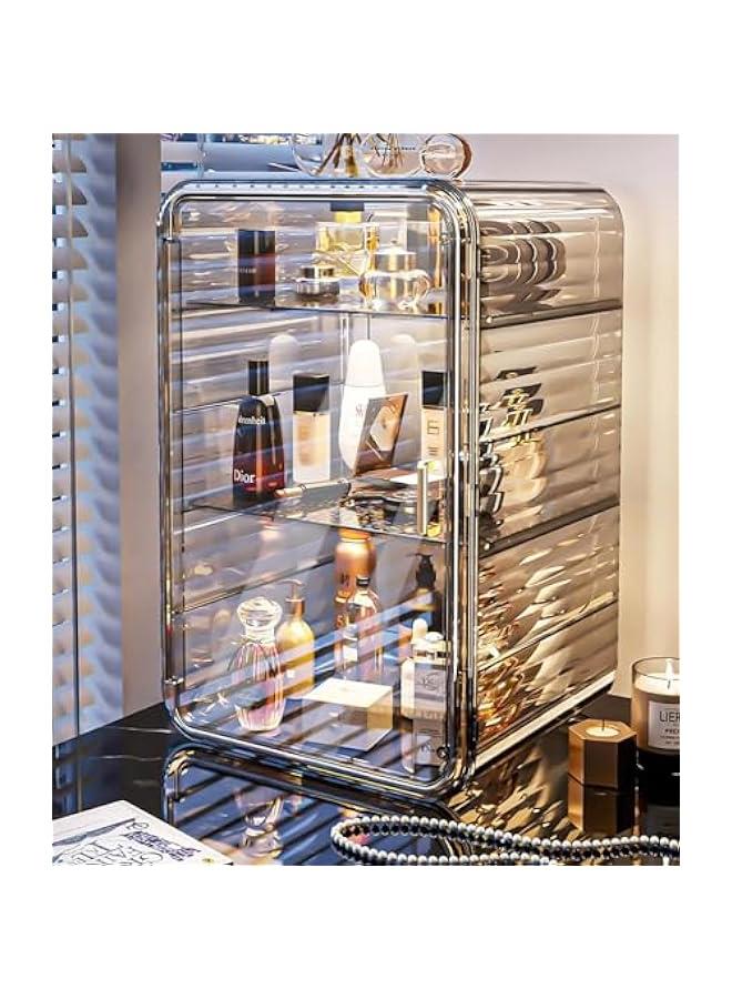 HOOKOR Makeup Storage Organizer,Large Capactiy Perfume Skincare Organizer with Divider,3 Layer Dustproof Cosmetic Display Cases with Magnetic Door for Vanity,Skincare,Bathroom Countertop (Grey) - Image 1