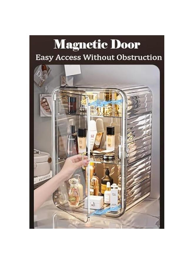 HOOKOR Makeup Storage Organizer,Large Capactiy Perfume Skincare Organizer with Divider,3 Layer Dustproof Cosmetic Display Cases with Magnetic Door for Vanity,Skincare,Bathroom Countertop (Grey) - Image 2