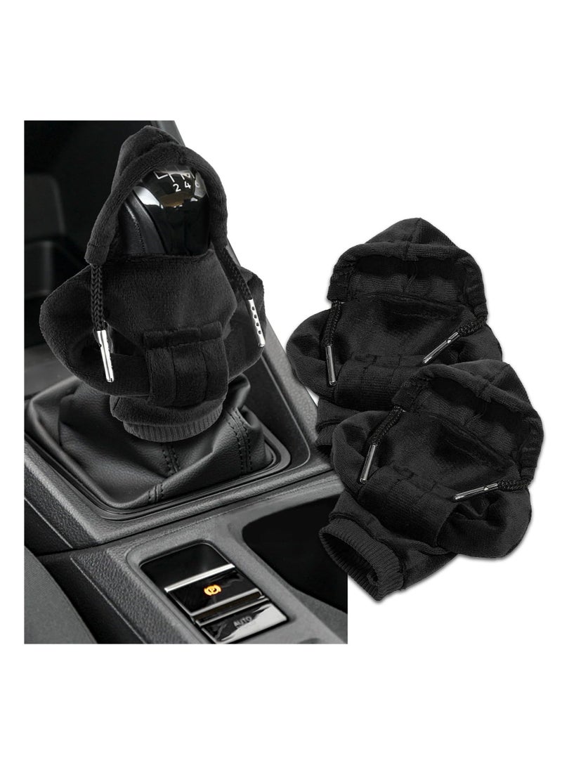 Sweatshirt Auto Gear Shift Knob Cover, Car Shifter Hoodie Gear Shift, Lever Knob Cover Car Interior Decoration for Most Vehicles (2pcs, Black) - Image 1