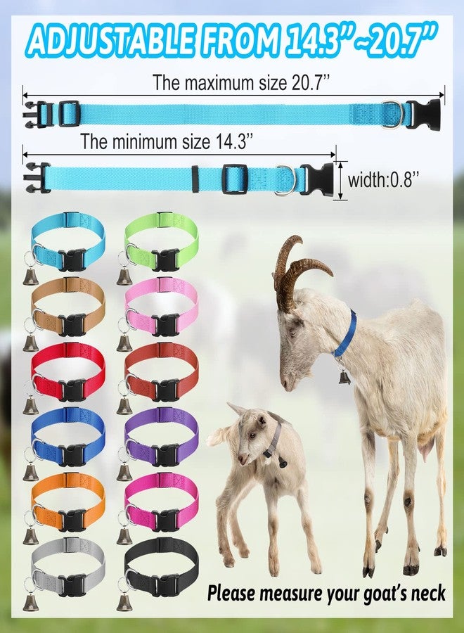 Jexine 12 Sets Goat Collars with Bells Horse Sheep Grazing Cow Bells Adjustable Nylon Dog Bell Collar with Quick Release Buckle Anti Lost Pet with Copper Bell for Small Farm Animal Sheep Accessories - Image 2