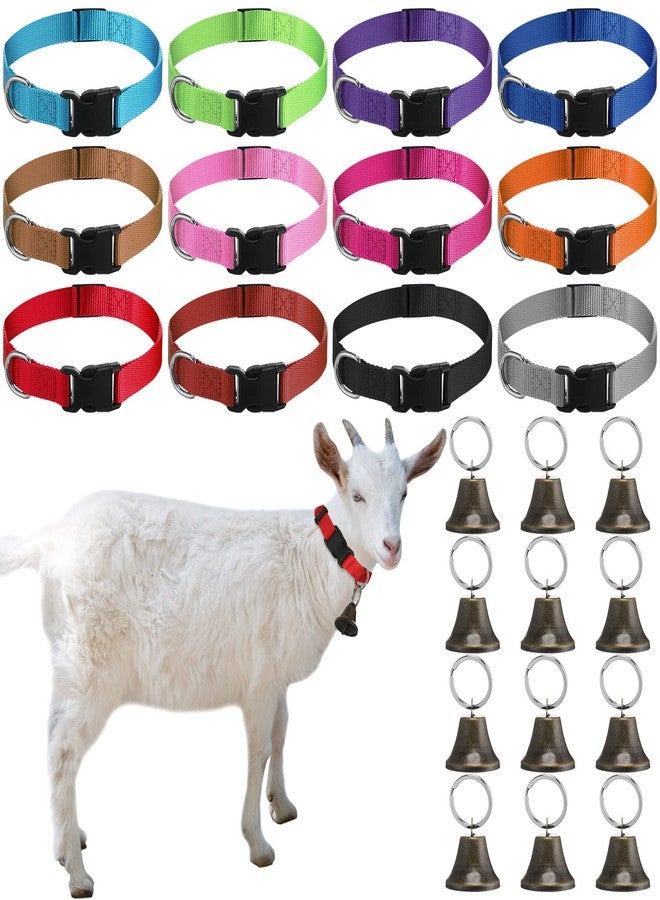 Jexine 12 Sets Goat Collars with Bells Horse Sheep Grazing Cow Bells Adjustable Nylon Dog Bell Collar with Quick Release Buckle Anti Lost Pet with Copper Bell for Small Farm Animal Sheep Accessories - Image 1