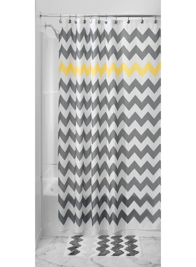 InterDesign iDesign Chevron Stall Size Fabric Bathroom Shower Curtain - 54" x 78", Gray/Yellow - Image 1