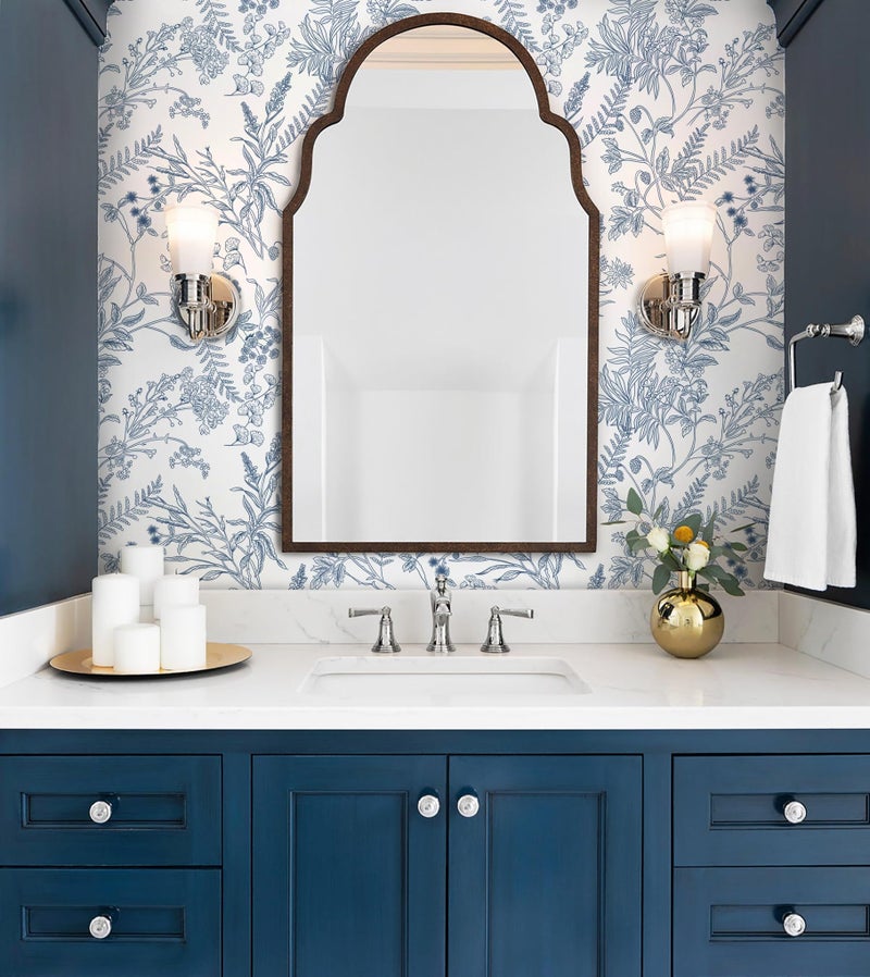 Micpolo Peel and Stick Wallpaper Blue and White Floral Wall Paper for Bedroom Blue Contact Paper for Cabinets Self-Adhesive Removable Wallpaper for Bathroom Kitchen Wall Decor 118" x 17.3" - Image 2