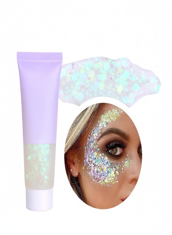 Maykawe Chunky Glitter Gel Glitter Body Gel Festival Glitter Cosmetic Face Hair Nails Makeup Mermaid Sequins Liquid Eyeshadow Long Lasting Sparkling 50 ml (#06 White) - Image 1