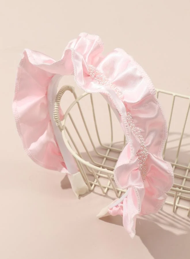 تايك تو Girls Pink Beads Embellished Ruffled Headband