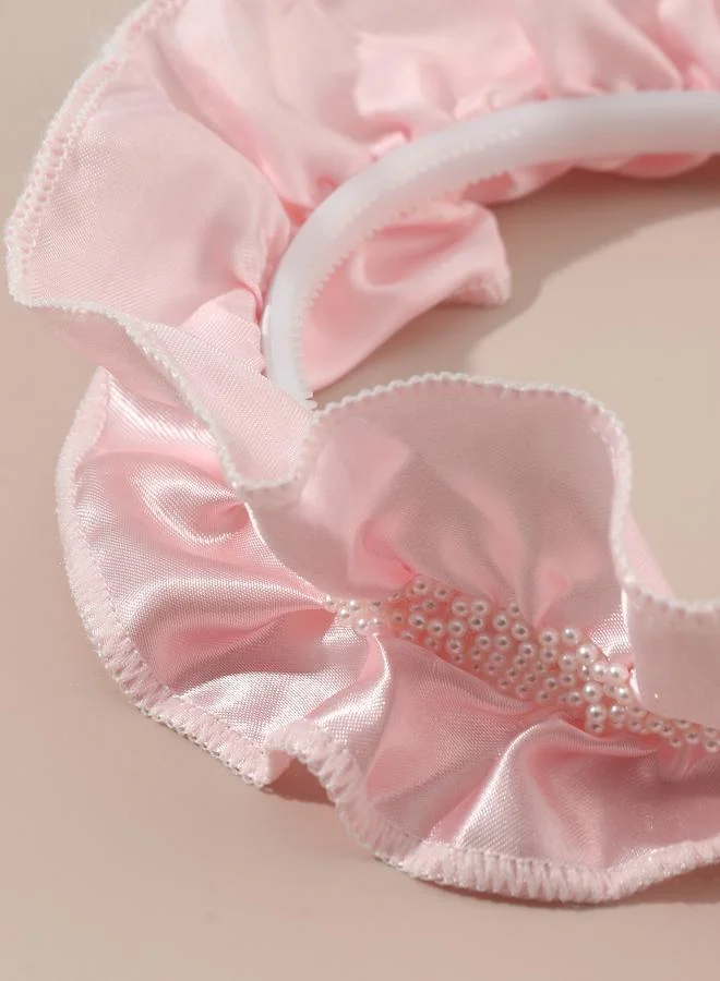 تايك تو Girls Pink Beads Embellished Ruffled Headband