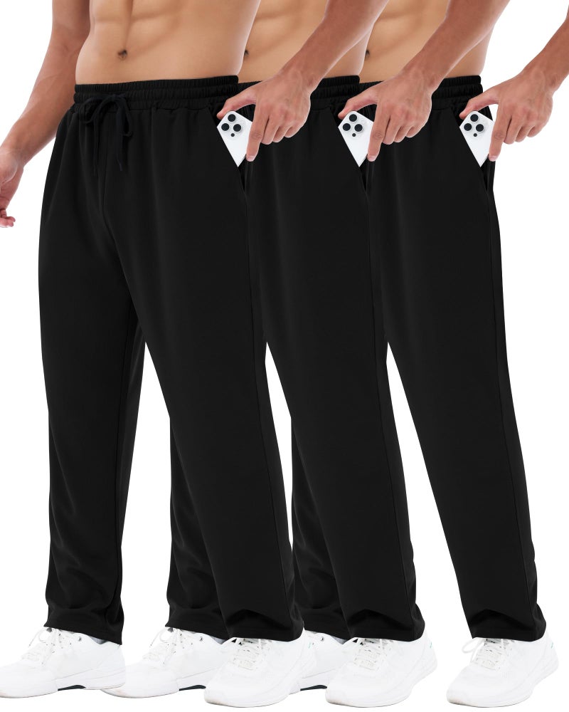 BOOJO 3 Pack Mens Sweatpants with Pockets - Mesh Open Bottom Athletic Joggers for Men Loose Fit Gym Workout Running Casual Pants - Image 1
