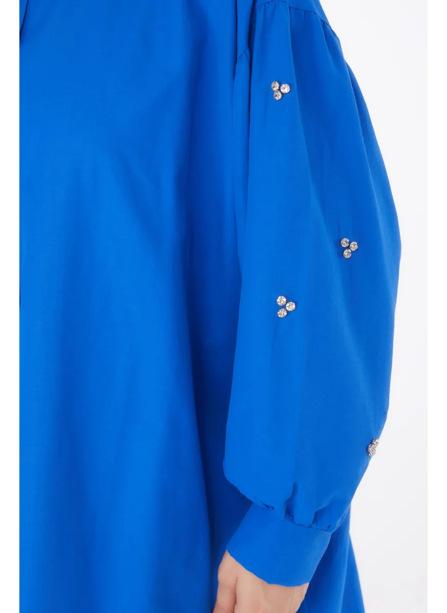 Tofisa Plain Shirt Collar Women's Blue Tunic - 13022