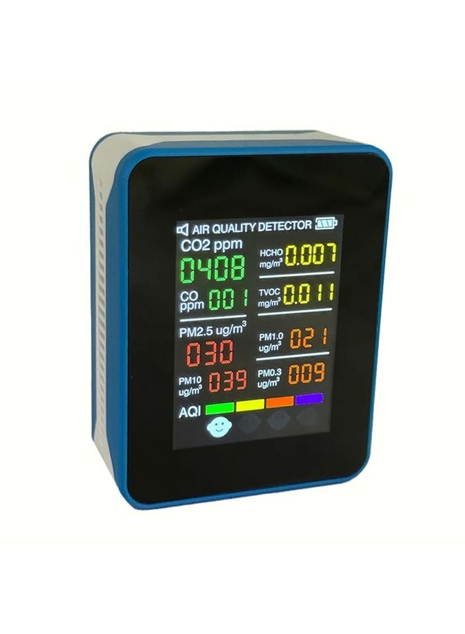 Blue 9 in 1 Air Quality Monitor with Large LCD Display Detects CO2 AQI HCHO TVOC PM2 5 PM10 - Image 1