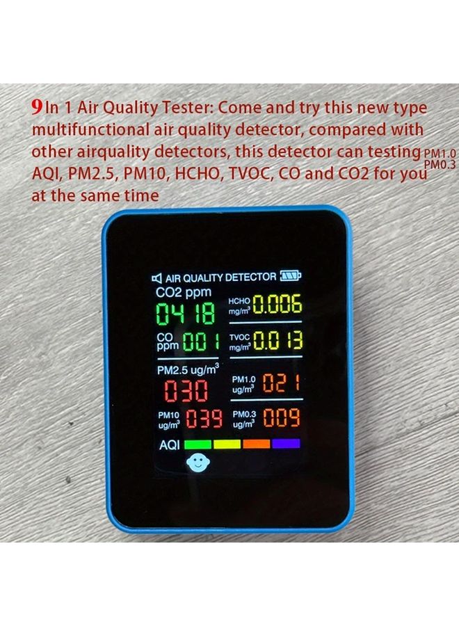 Blue 9 in 1 Air Quality Monitor with Large LCD Display Detects CO2 AQI HCHO TVOC PM2 5 PM10 - Image 5