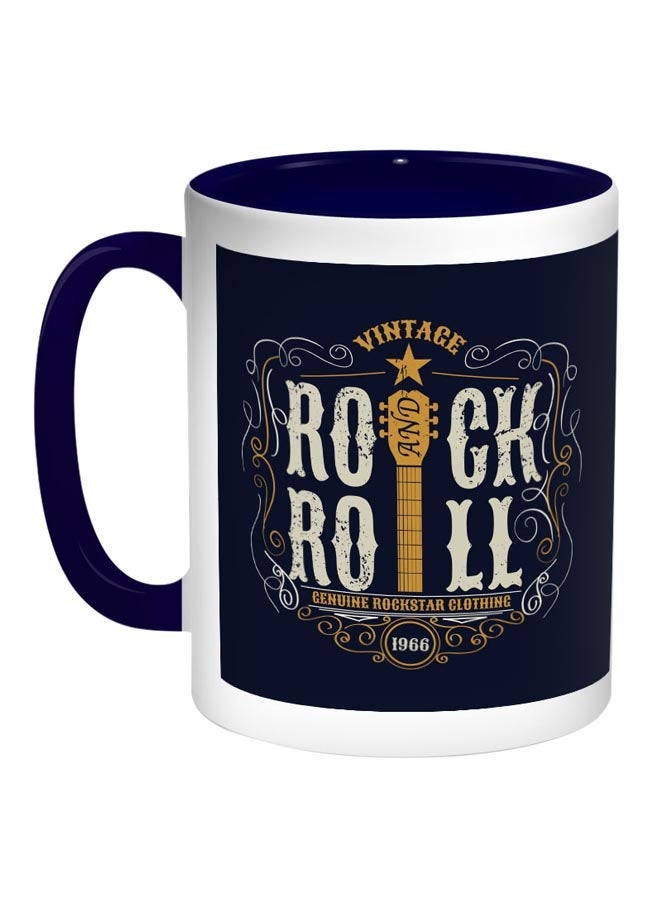 Rock And Roll Printed Coffee Mug Blue/White/Brown 11ounce