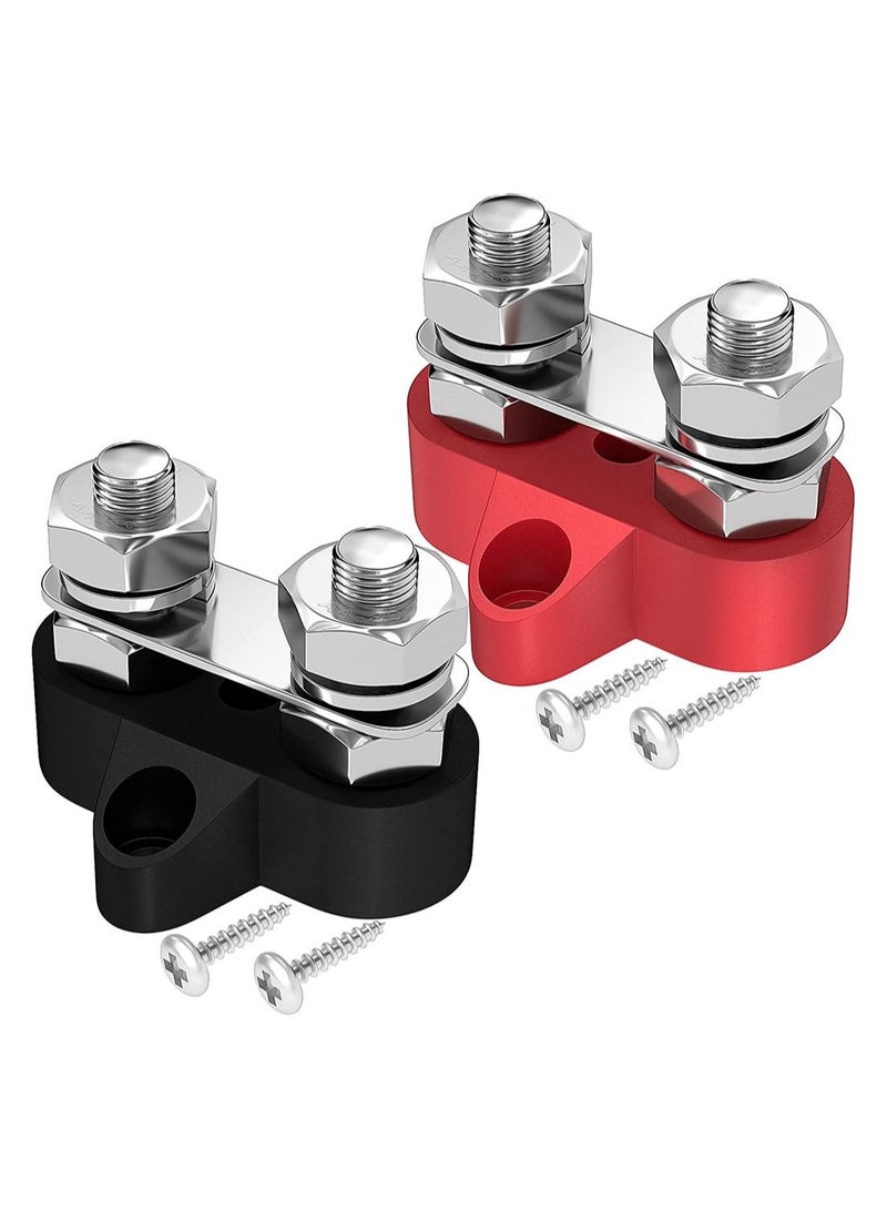 Excefore Power Distribution Terminal Block Connect Bus Bar with 4 Mount Screw 5/16inch M8 Dual Terminal Studs 48V Positive and Negative Ground Insulated Terminal Post for Truck Car RV Boat - Image 1