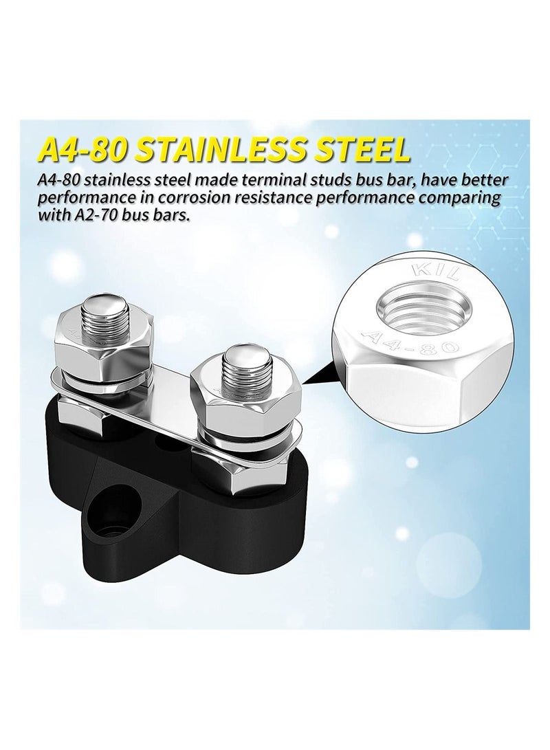Excefore Power Distribution Terminal Block Connect Bus Bar with 4 Mount Screw 5/16inch M8 Dual Terminal Studs 48V Positive and Negative Ground Insulated Terminal Post for Truck Car RV Boat - Image 4