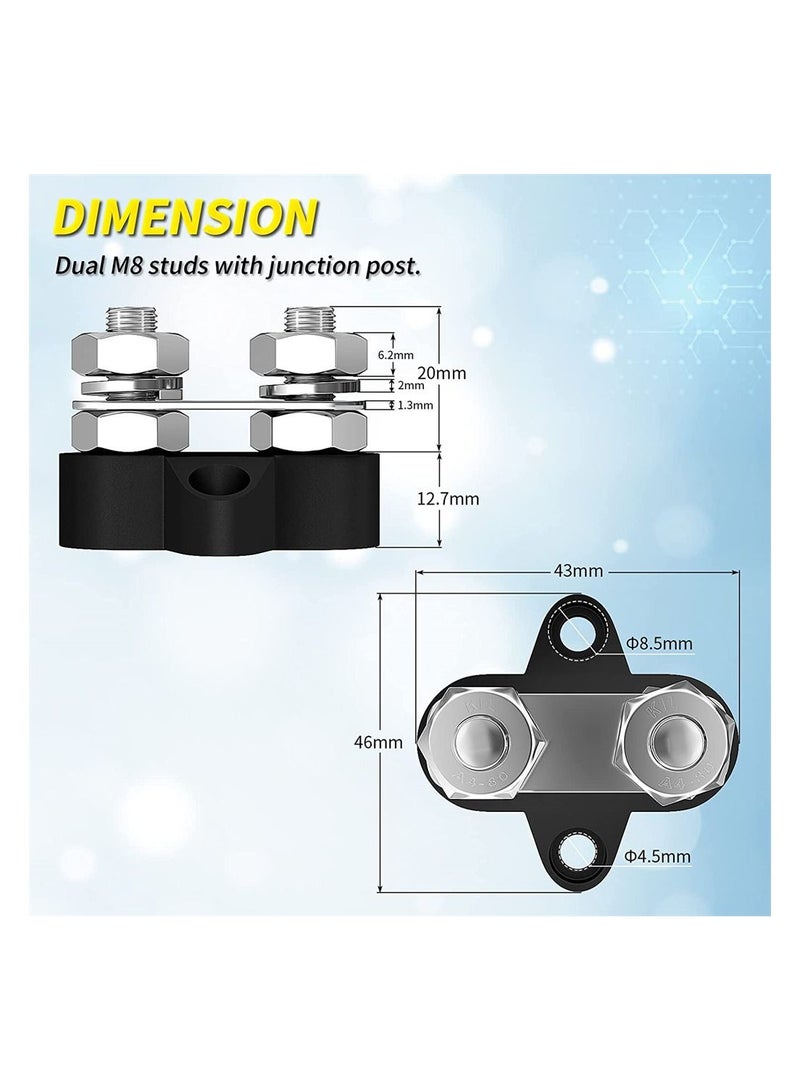 Excefore Power Distribution Terminal Block Connect Bus Bar with 4 Mount Screw 5/16inch M8 Dual Terminal Studs 48V Positive and Negative Ground Insulated Terminal Post for Truck Car RV Boat - Image 3