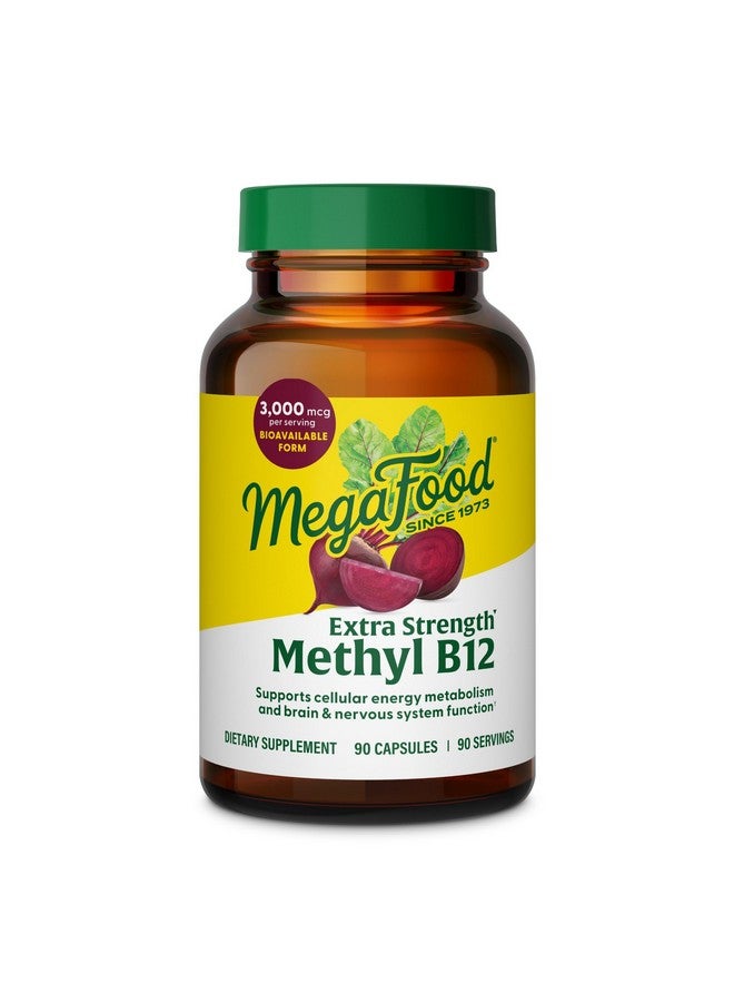 MegaFood Extra Strength Methyl B12 Vitamins, Bioavailable Vitamin B12 3000mcg Per Serving, Supports Energy Metabolism & Nervous System Health, Beet Root, Vegan, Gluten Free, 90 Capsules, 90 Servings - Image 1