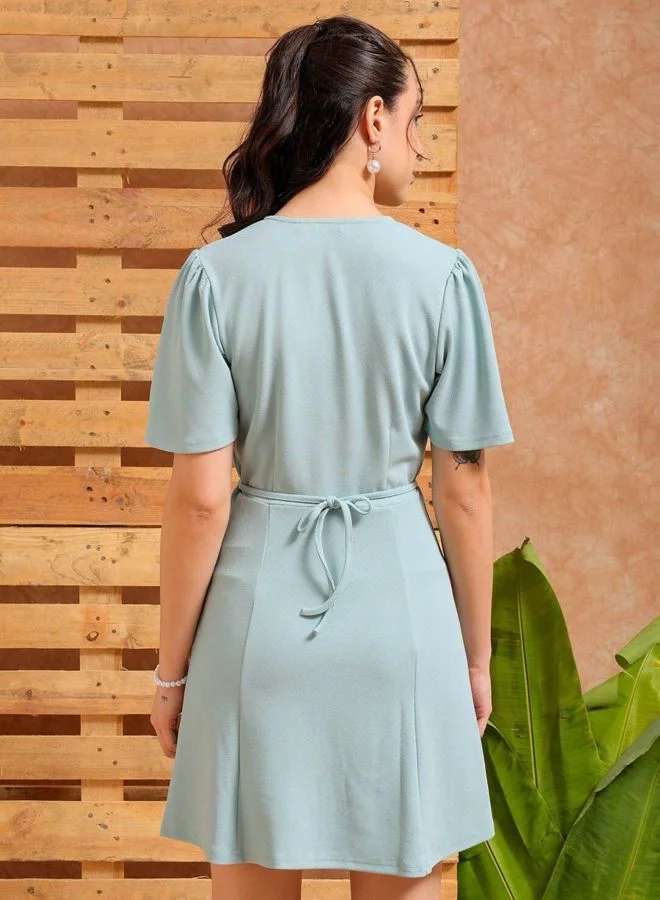 Freehand  Women Fit and Flared Solid V-Neck Short Sleeve Shirt Dress for Women | Best Price UAE