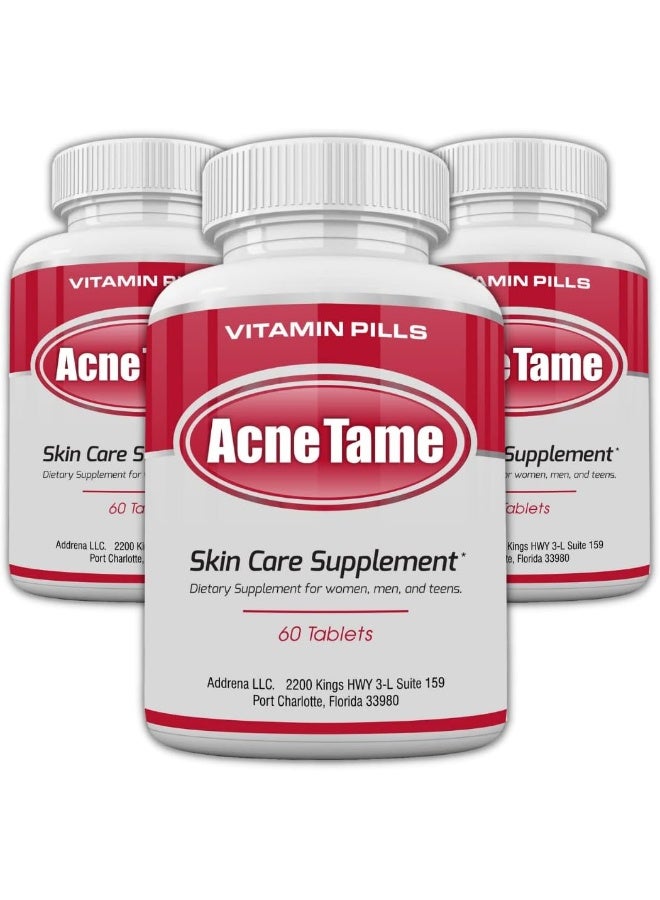 Acnetame Acne Tame- Acne Pills Supplement- Clear Skin Vitamins Pill For Oily Skin Treatment, Hormonal Blemishes, Anti Spots & Cystic Acnes Supplements For Women, Men, Teens & Adults- 180 Oral Tablets - Image 1