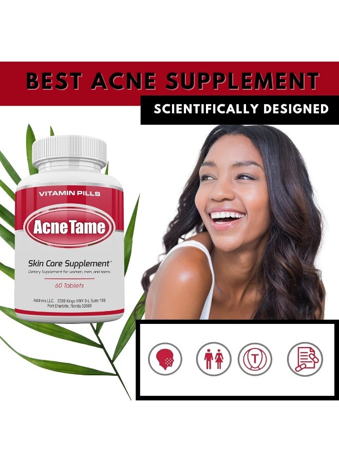 Acnetame Acne Tame- Acne Pills Supplement- Clear Skin Vitamins Pill For Oily Skin Treatment, Hormonal Blemishes, Anti Spots & Cystic Acnes Supplements For Women, Men, Teens & Adults- 180 Oral Tablets - Image 3