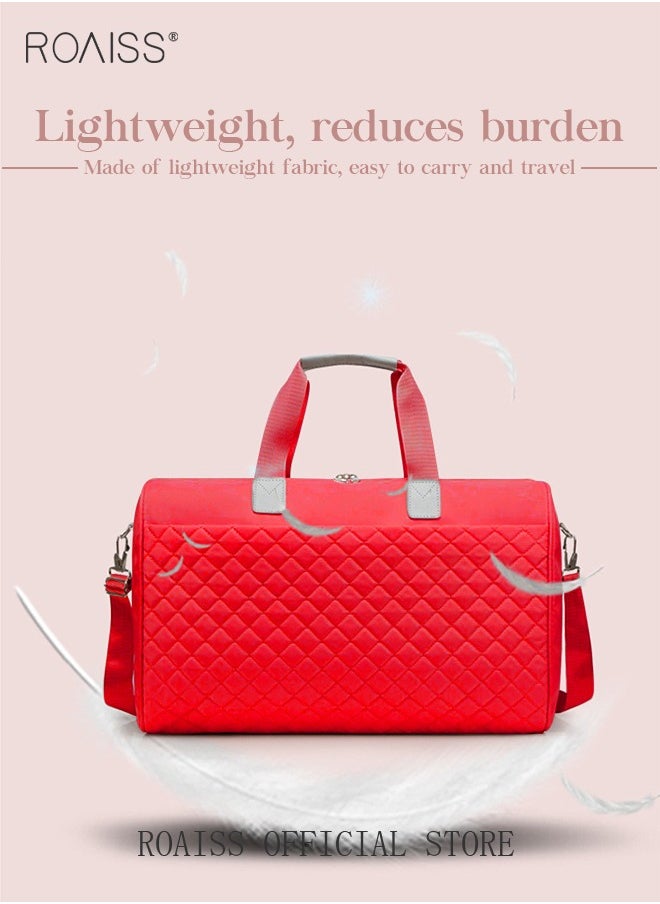 roaiss Quilted Travel Duffel Bag Large Capacity Lightweight Waterproof Oxford Fabric Multipurpose Shoulder Luggage Bag for Fitness Sports Training Trip for Women  - Image 5