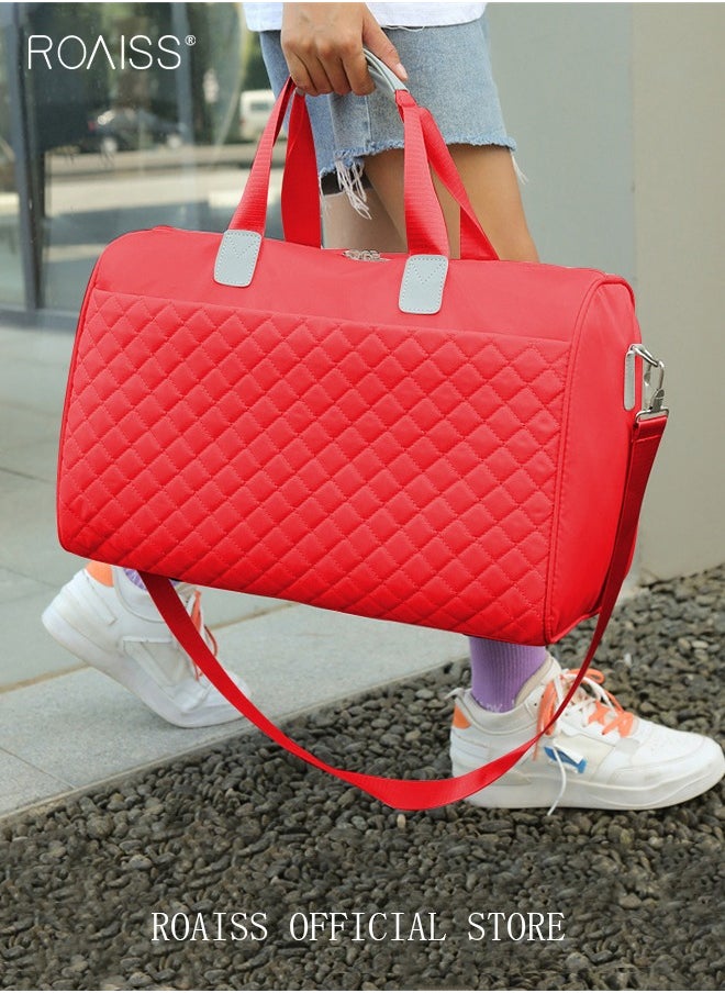 roaiss Quilted Travel Duffel Bag Large Capacity Lightweight Waterproof Oxford Fabric Multipurpose Shoulder Luggage Bag for Fitness Sports Training Trip for Women  - Image 2