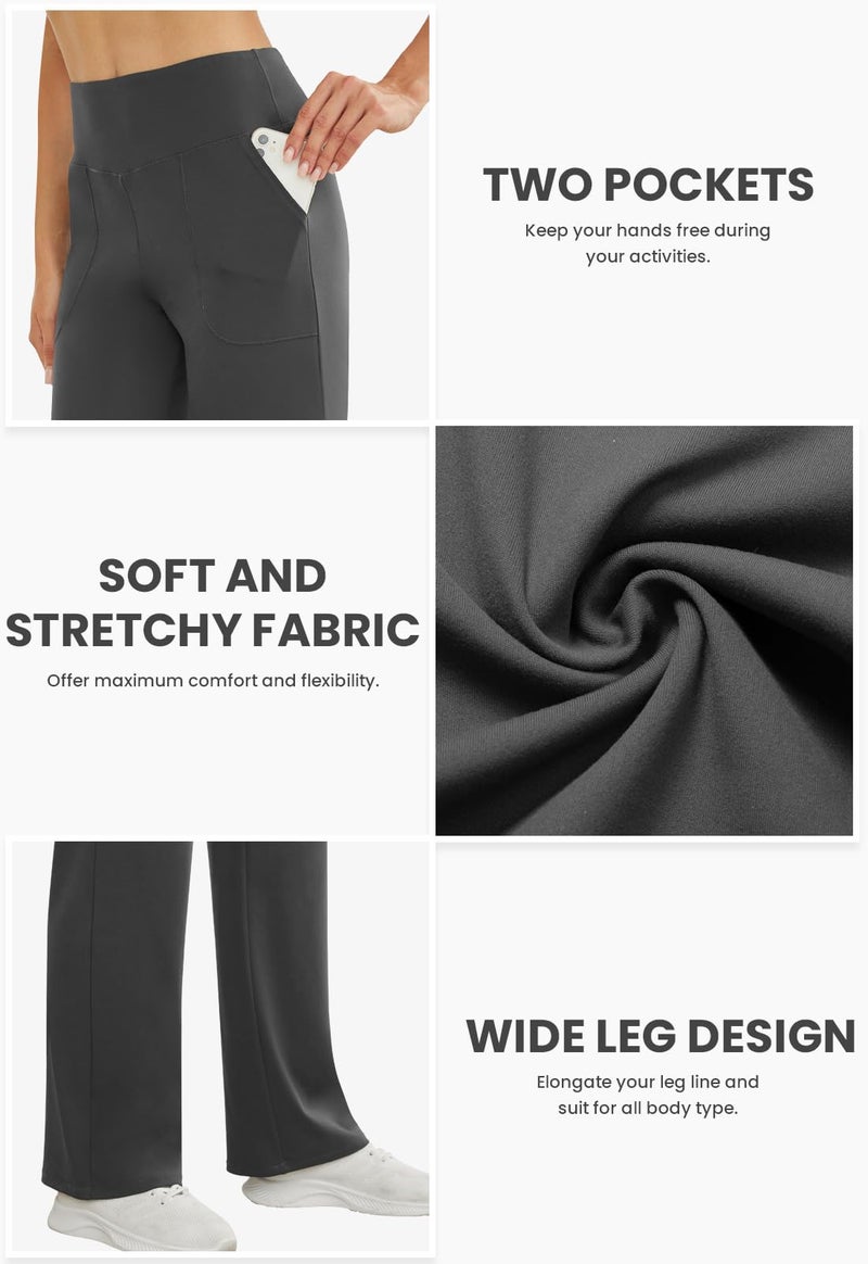 COPYLEAF Wide Leg Pants Woman High Waist Yoga Pants with Pockets Loose Stretch Dress Work Sweatpants Casual Lounge(Dark Grey XXXL) - Image 4