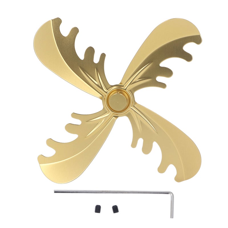 4 Blades Fireplace Fan Aluminum Alloy Home Wood Stove Fan Blade 180mm Diameter Christmas Deer Style Gold - Image 1