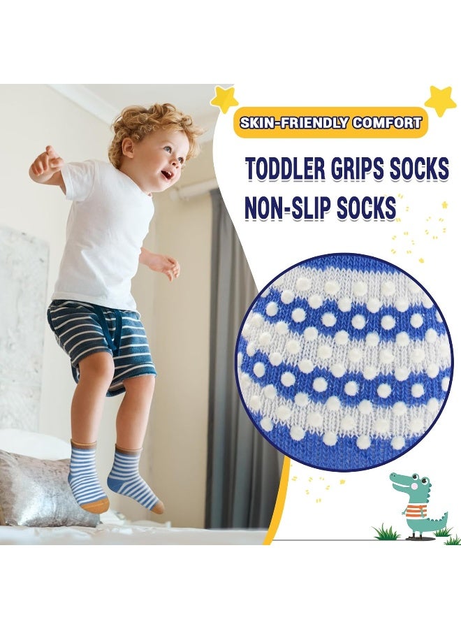 HYCLES HYCLES Toddler Non-Skid Grips Socks 12 Pairs Baby Kids Sticky Slipper Cotton Crew Socks 1-3/3-5/5-7T Children/Boy/Girl - Image 3