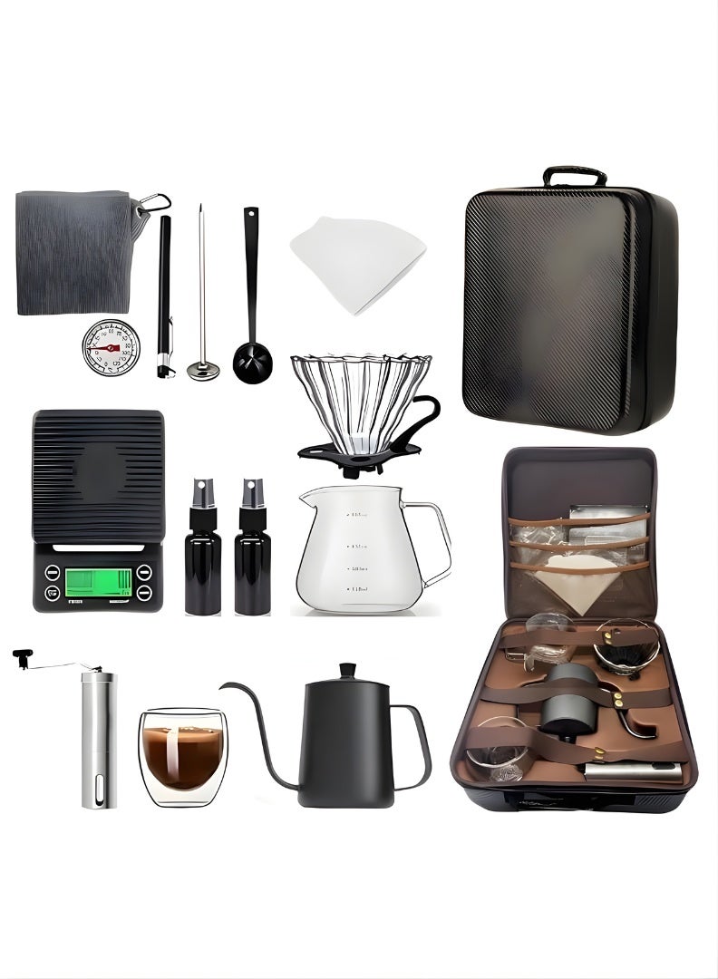 V60 Coffee Kit with Complete Pour Over Coffee Maker Set, All in 1 Travel Manual Brew V60 Coffee Set with Grinder, Server, Kettle, Filter, Scale, Glass Drip & Cup in Gift Bag - Image 1