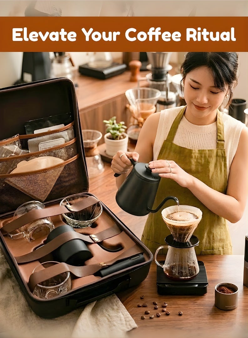 V60 Coffee Kit with Complete Pour Over Coffee Maker Set, All in 1 Travel Manual Brew V60 Coffee Set with Grinder, Server, Kettle, Filter, Scale, Glass Drip & Cup in Gift Bag - Image 3