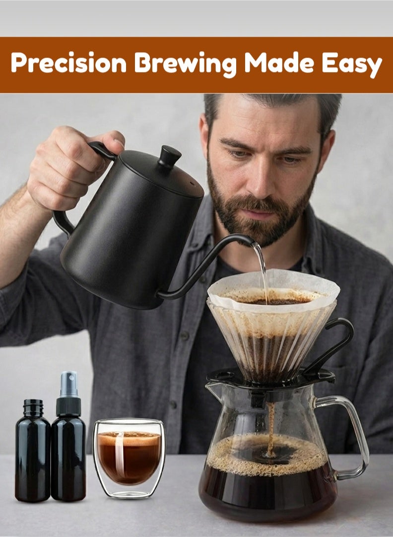 طقم قهوة V60 مع مجموعة كاملة لتحضير القهوة بالتقطير، طقم قهوة V60 يدوي متكامل للسفر مع مطحنة، إبريق، غلاية، فلتر، ميزان، كوب تقطير زجاجي وكوب في حقيبة هدايا - Image 4