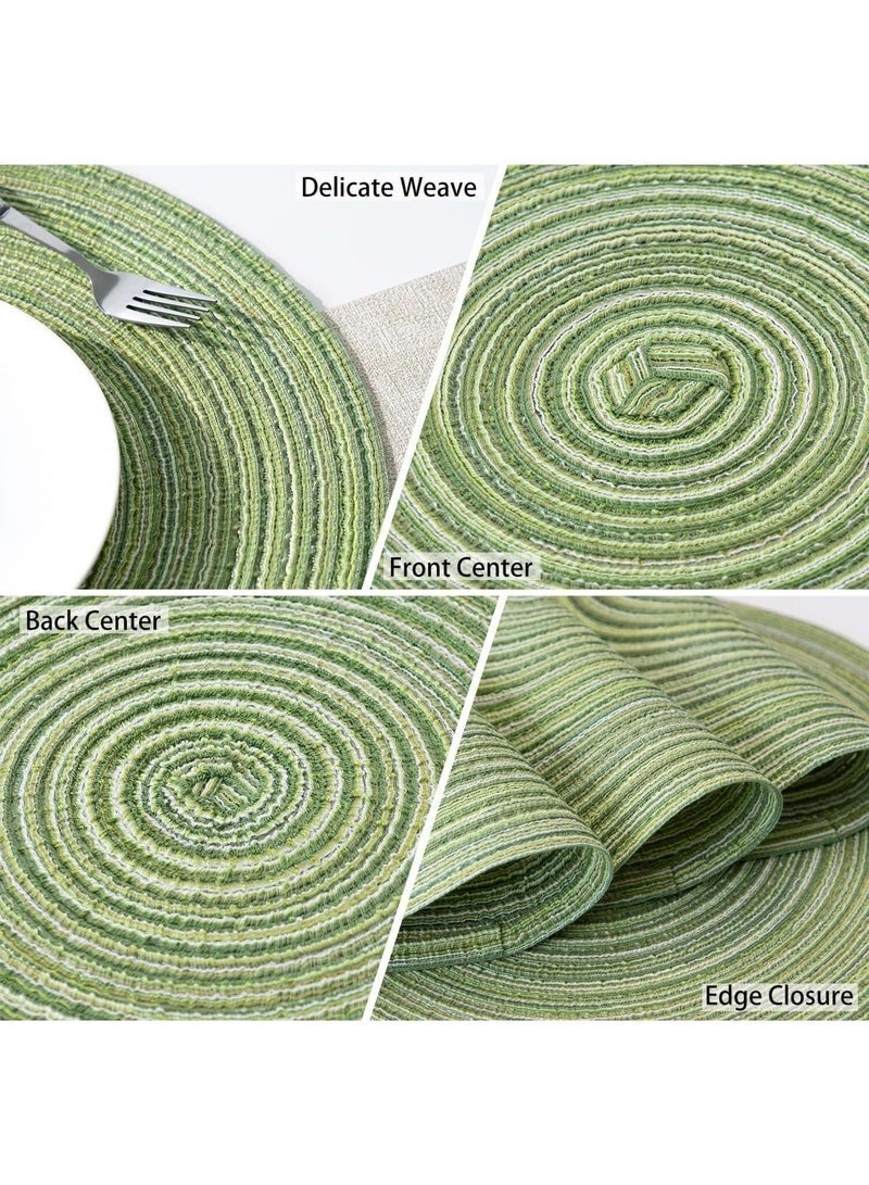 Arabest 6pcs Round Placemats, Large Dining Table Mats Woven Place Mat, Heat Insulation non slip Braided Cotton Dinner Table Mats, Round Placemats for Kitchen Dining Table Plate Mat for Party (Green) - Image 3