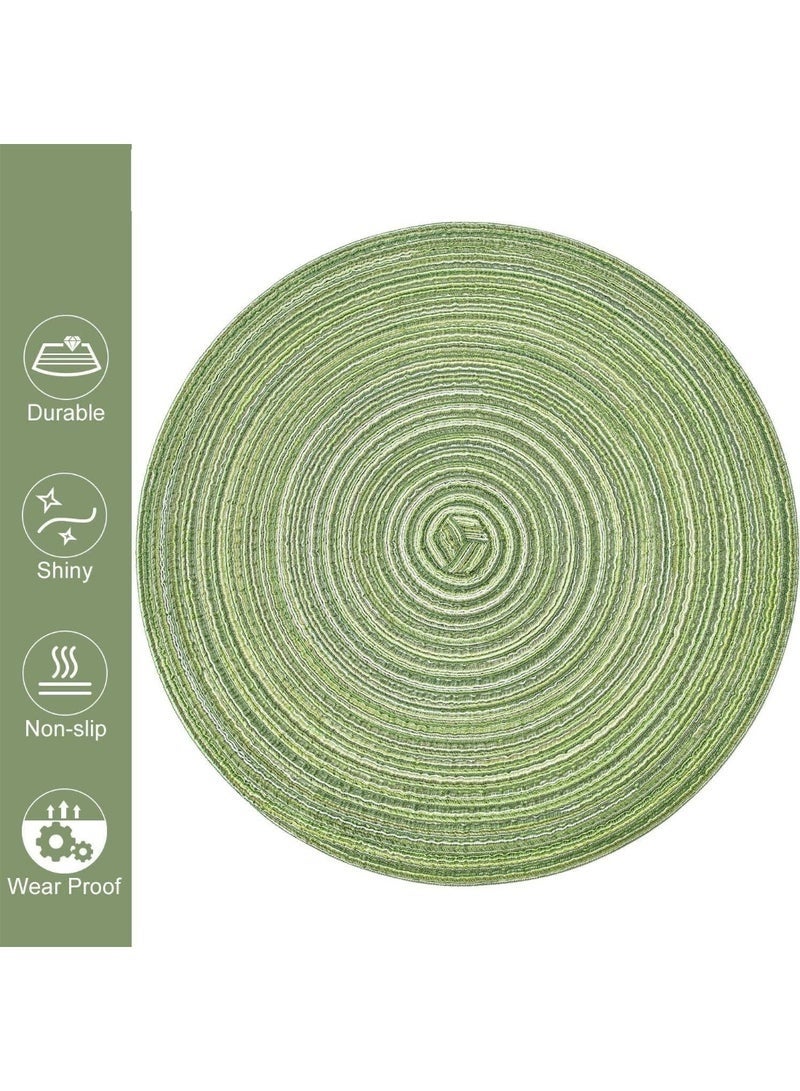 Arabest 6pcs Round Placemats, Large Dining Table Mats Woven Place Mat, Heat Insulation non slip Braided Cotton Dinner Table Mats, Round Placemats for Kitchen Dining Table Plate Mat for Party (Green) - Image 2