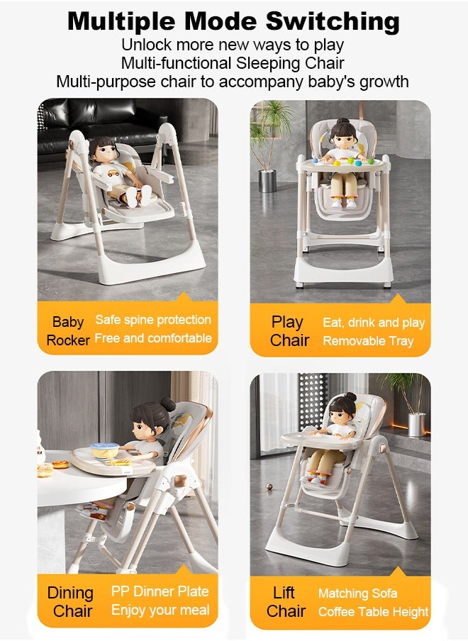 Multi-Functional Baby Rocker & High Chair with 5-Level Adjustment - Foldable, Food-Grade PP,  Portable Design for Home & Travel