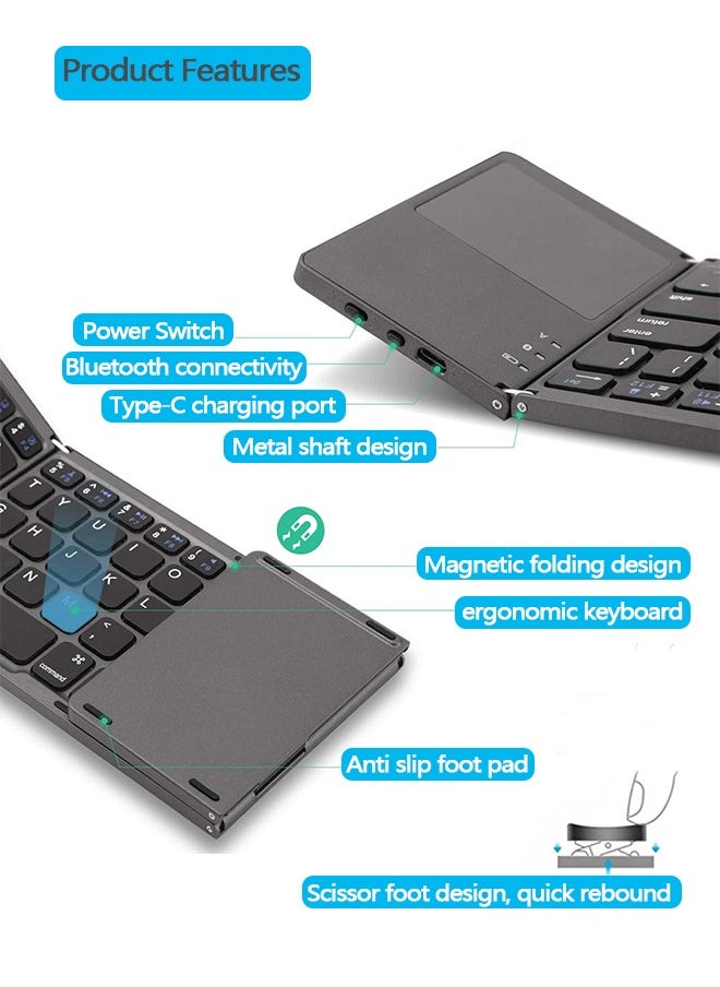 Generic Foldable Bluetooth Keyboard with Touchpad, Rechargeable Ultra Slim Mini Pocket Folding Keyboard, Wireless Portable Keyboard Compatible With Android, iOS, Windows System, Mobilephone, Tablet, Laptop Device  - Image 5