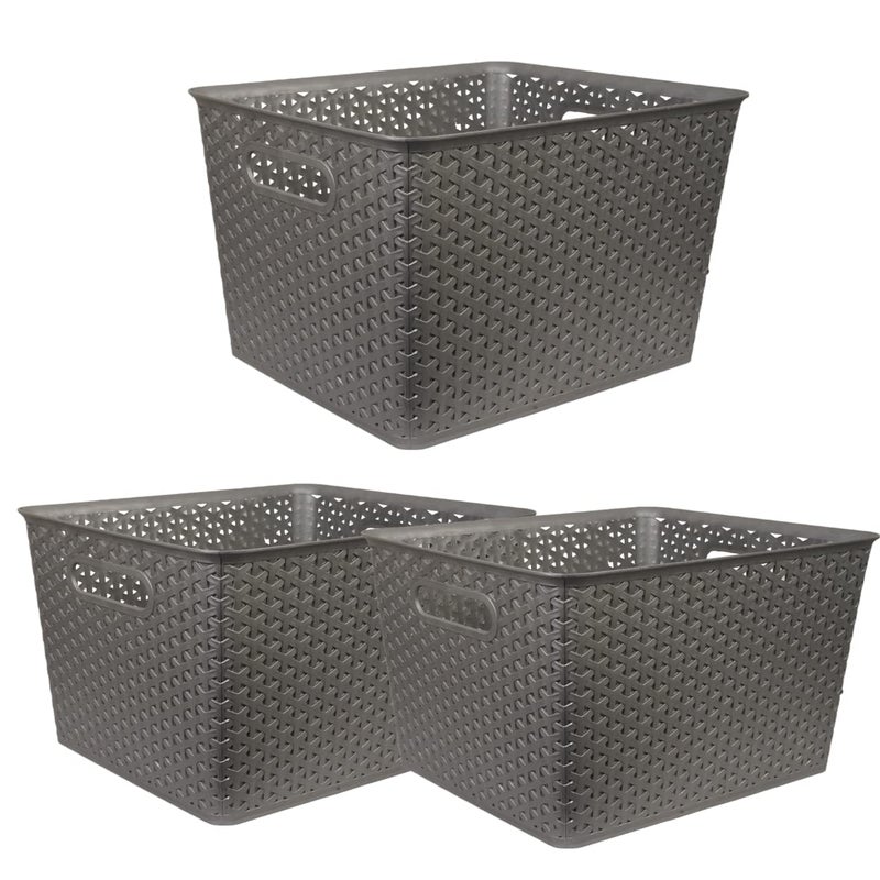 Homestrap Set Of 3 Plastic Storage Organizers/Baskets For Kitchen, Clothes, Multipurpose Vegetables, Toys, Books, Office, Stationery, Wardrobe(Large | Grey) - Image 5
