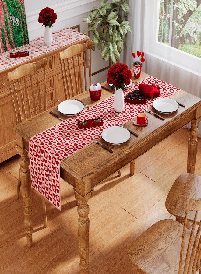 Siilues Valentines Table Runner, Red Pink Love Hearts 220 GSM Valentines Day Table Runner Anniversary Wedding Home Party Decor Kitchen Dining Decoration 13x72 Inch - Image 4