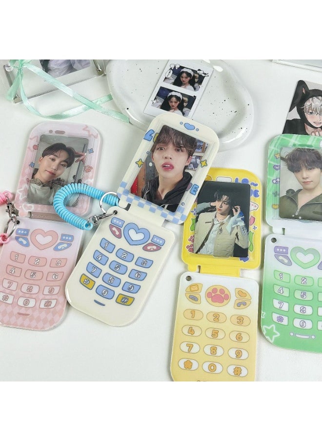 NIBEMINENT 1 - Piece Flip Phone DesignKpop Photo Card Holder Pendant Key Chain ID Badge Holder ID Card Holder Photo Card Protector for School ID Office ID Access Card for Women Girls（Yellow） 