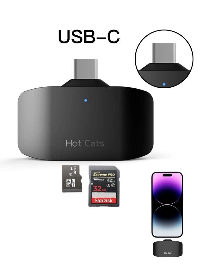Hot Cats SD Card Reader for iphone 15&16, Smartphone with USB-C interface, Supports SD, TF Card, Micro SD Card, Black  - Image 1