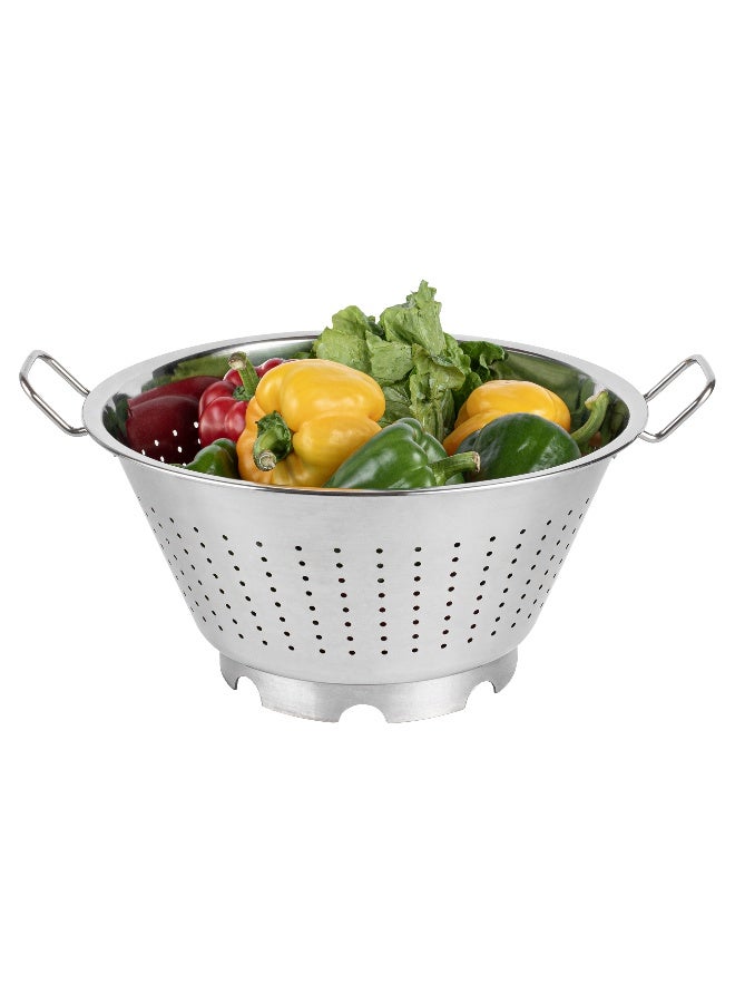 Met Lux 17 Inch x 14 Inch x 8.5 Inch Colander, 1 European Style Kitchen Colander - With Handles, Raised Base, Silver Stainless Steel Pasta Strainer, For Pasta, Produce, And Vegetables