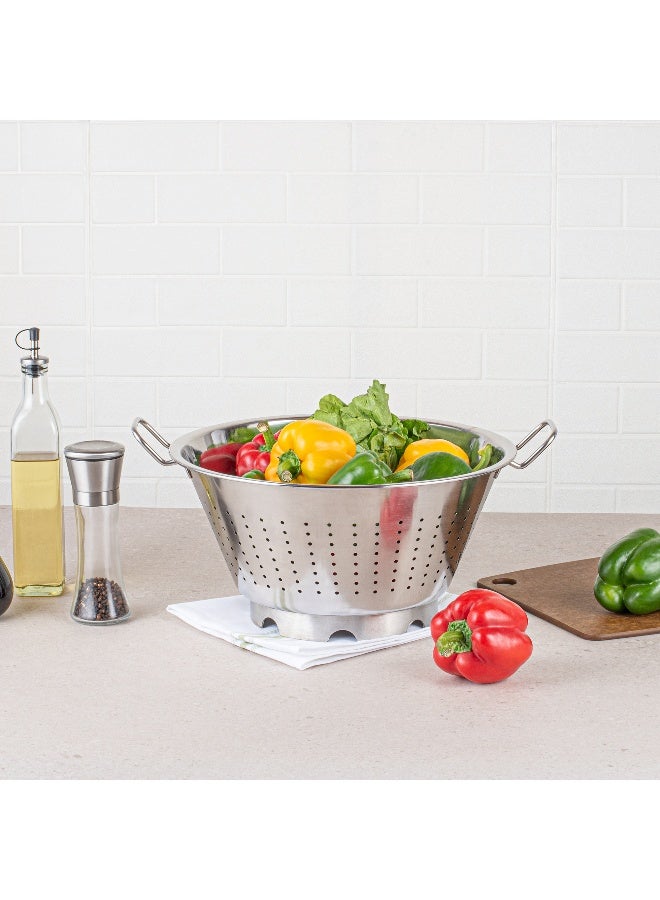 Met Lux 17 Inch x 14 Inch x 8.5 Inch Colander, 1 European Style Kitchen Colander - With Handles, Raised Base, Silver Stainless Steel Pasta Strainer, For Pasta, Produce, And Vegetables