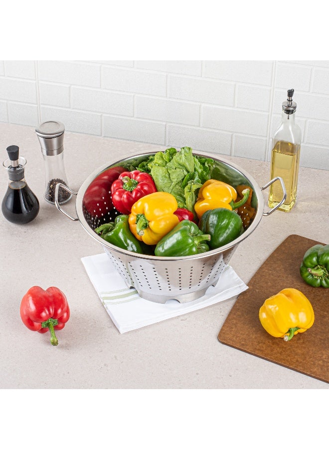 Met Lux 17 Inch x 14 Inch x 8.5 Inch Colander, 1 European Style Kitchen Colander - With Handles, Raised Base, Silver Stainless Steel Pasta Strainer, For Pasta, Produce, And Vegetables