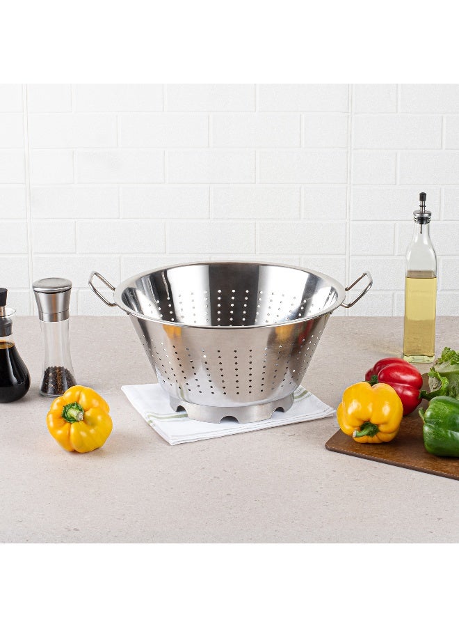 Met Lux 17 Inch x 14 Inch x 8.5 Inch Colander, 1 European Style Kitchen Colander - With Handles, Raised Base, Silver Stainless Steel Pasta Strainer, For Pasta, Produce, And Vegetables