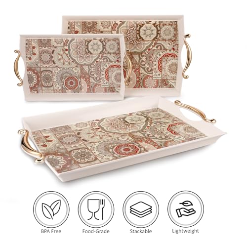 Nayasa Regency Plastic Rectangular Serving Tray Set of 3 (Small, Medium, Big) | Kitchen Tray for Serving Tea, Coffee, Snacks | Multi Purpose Serveware | Beige - Image 4