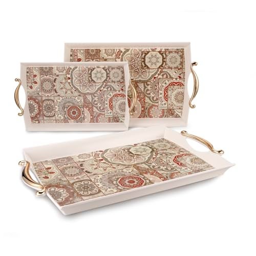 Nayasa Regency Plastic Rectangular Serving Tray Set of 3 (Small, Medium, Big) | Kitchen Tray for Serving Tea, Coffee, Snacks | Multi Purpose Serveware | Beige - Image 5