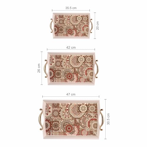 Nayasa Regency Plastic Rectangular Serving Tray Set of 3 (Small, Medium, Big) | Kitchen Tray for Serving Tea, Coffee, Snacks | Multi Purpose Serveware | Beige - Image 3