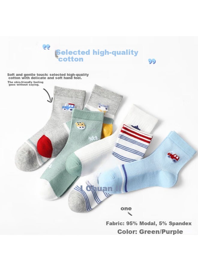 LANG SHA Langsha Children's Socks, Boys' Cotton Mesh, Spring And Summer Thin, Breathable, For Toddlers And Older Children, Mid-calf Short Socks, Animal And Car Themes - Image 2